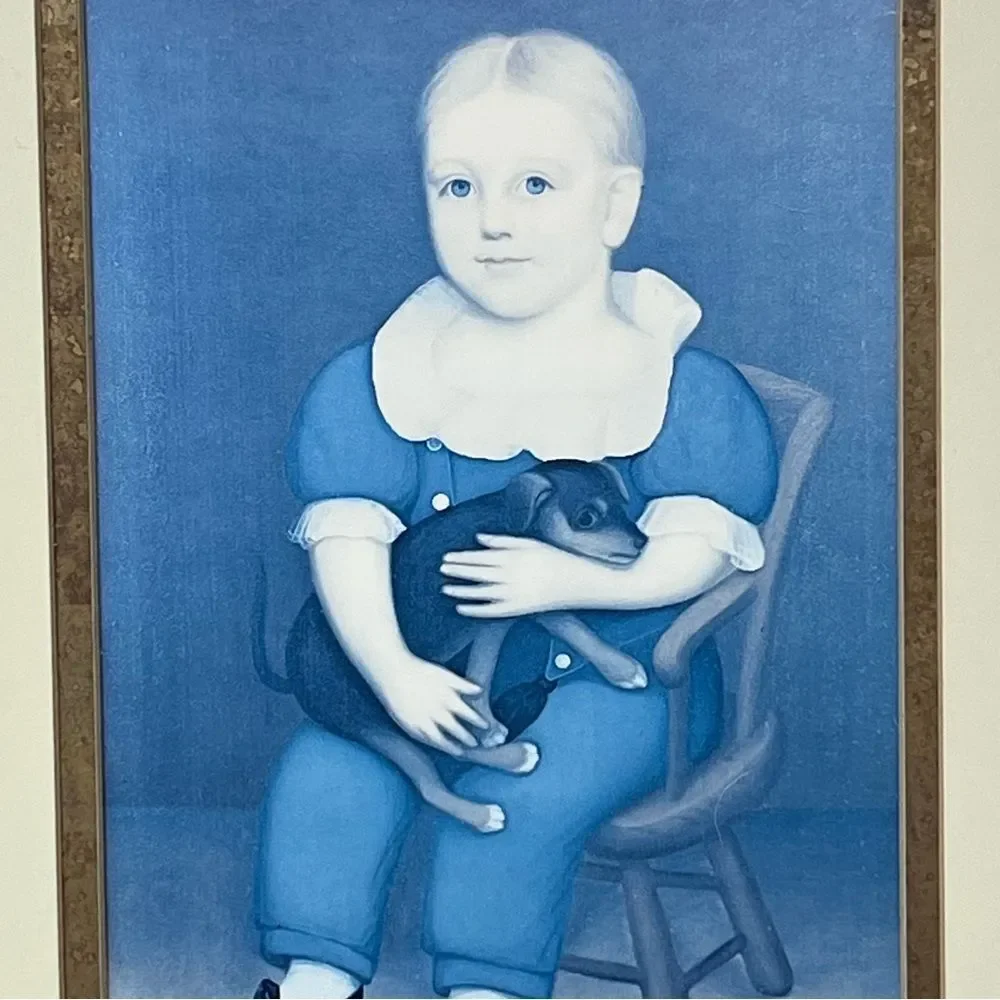 Folk Art Portrait Prints circa 1838 Boy w/ puppy Girl w/ doll 11x9 unframed